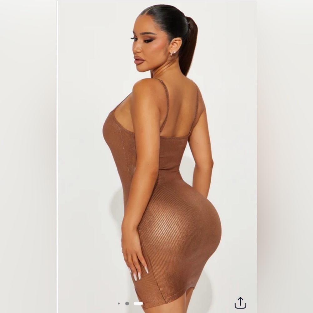 Fashion Nova Metallic Bronze Ribbed Mini Dress L/XL New - Picture 3 of 3